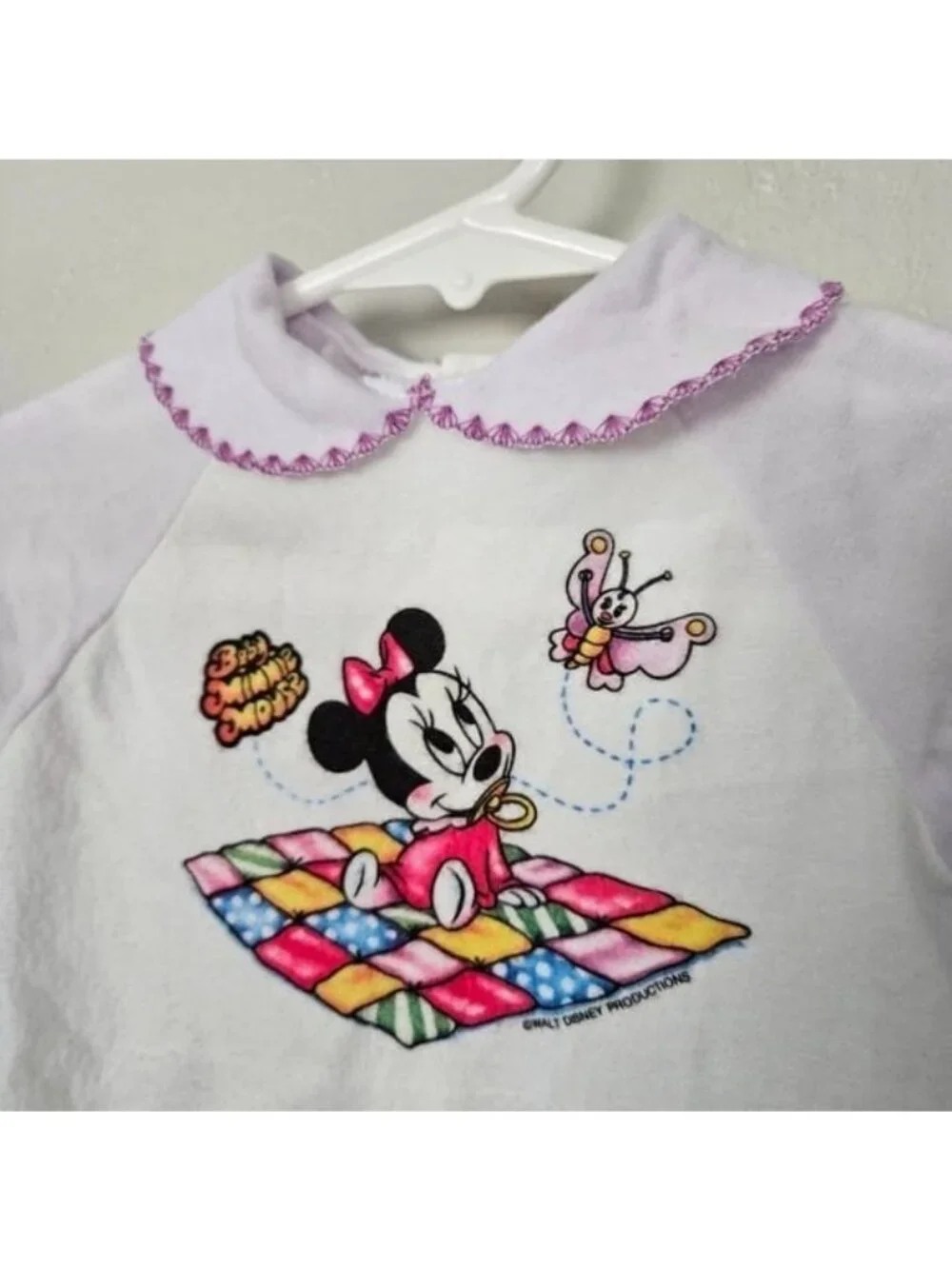 Playskool Vintage Minnie Mouse Disney Kids One Piece White Purple Footie Outfit
